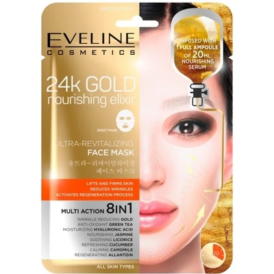 Eveline 24k Gold - Ultra oživující vyživující pleťová textilní maska s 24k zlatem 20 ml