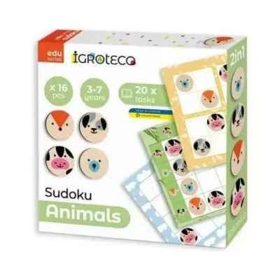 IGROTECO Дървена логическа игра Судоку - 16 фигури, животни