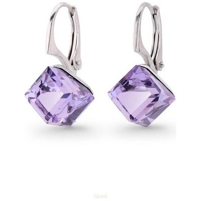 For You strieborné náušnice kocky Swarovski elements fialové VIOLET Nau-kocka-009