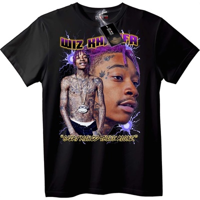 NOONEBRAND Тениска Wiz Khalifa 'Великите Умове Мислят Сами' - XXS, Black
