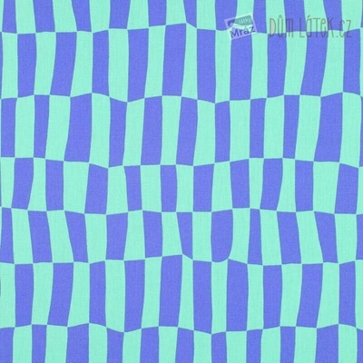 Bio bavlnený popelín s geometrickými tvarmi, zelený a modrý - Jennifer Bouron