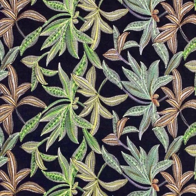 Šatovka 21816 černá, vyšívané zelené listy, š.130/140