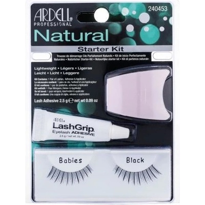 Ardell Natural Babies sada umělé řasy Natural 1 pár + lepidlo na řasy LashGrip 2,5 g + aplikátor 1 ks odtstín Black