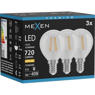 Mexen Vintis 3x LED крушка с нажежаема нишка E14, G45, 6W, Топла - 2700K, 720 lm, прозрачна (L156-E14-0627-00x03)