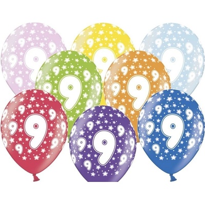 PartyDeco Balónek číslo 9 mix barev