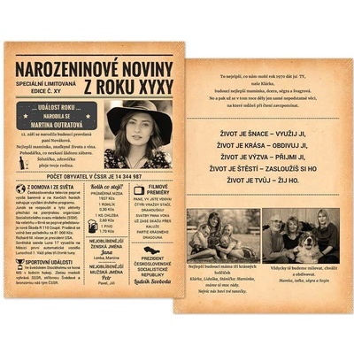 Narozeninové noviny 1 + 1 strana - ročník na přání
