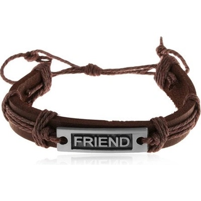 Šperky eshop nastavitelný z kůže a motouzků ocelová známka FRIEND Z19.08 hnědý