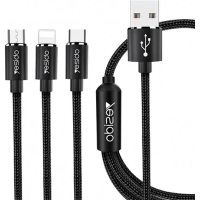 Yesido Кабел Yesido - CA-60, USB-A/USB-C/Lightning/Micro USB, 1.2 m, черен (KF235524)