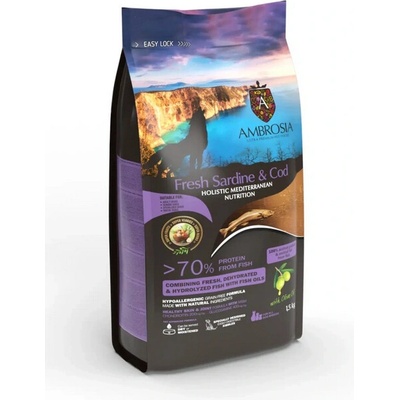 Ambrosia mediterranean Čerstvé sardinky a treska senior sterilizované 1,5 kg