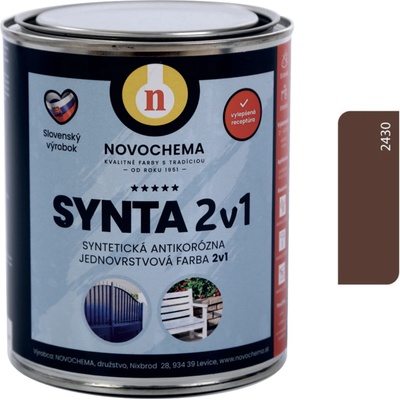 Novochema Synta 2v1 syntetická antikorozní jednovrstvá barva 2v1 0,75 kg 2430 Hnědá čokoládová
