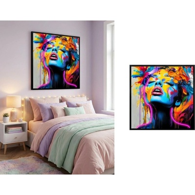 Umelecký portrét ženy – LED obraz vo farebnom pop art štýle – 83 × 83 cm