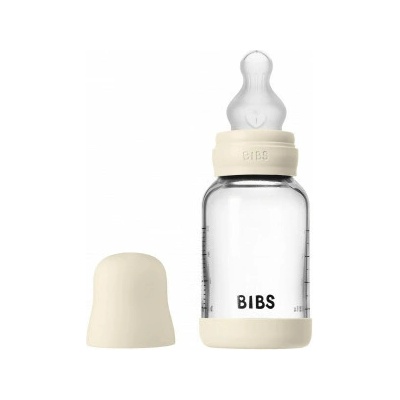 BIBS Antikoliková sklenená fľaša so silikón cumlíkom Ivory 120ml