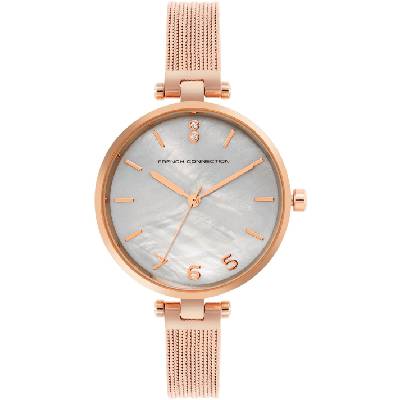 Часовник French Connection Rose Case Round Shape Rose Strap Quartz Watch - Grey
