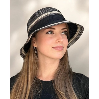 Krumlovanka dámský letní klobouk Cloche nemačkavý Fa-66123 černý melanž