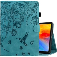 AppleKing pouzdro s prostorem na karty a motivem květin pro iPad 10,9" (2022) / 11" (2025) - tyrkysové