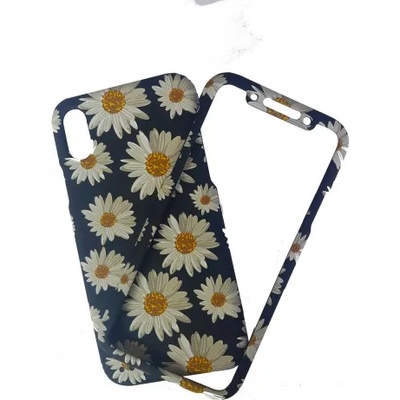 Apple Твърд гръб кейс за iPhone X черен маргаритки1 360°