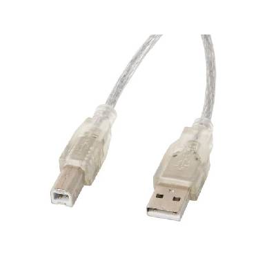 Кабел Lanberg USB-A (M) -> USB-B (M) 2.0 cable 1.8m, transparent ferrite (CA-USBA-12CC-0018-TR)