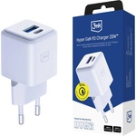 3mk Protection - Зарядно за стена Hyper - USB-A, USB-C, GaN технология, QC4 + PD, 20W - Бяло