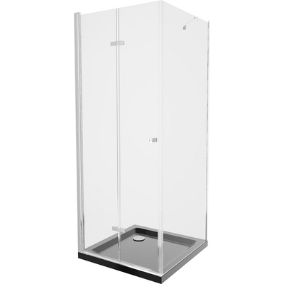 MEXEN - Lima sprchovací kút zalamovacie dvere 90 x 90 cm, transparent, chróm + Flat čierna vanička so sifónom 856-090-090-01-00-4070