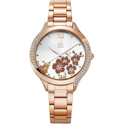 Shengke Дамски часовник SK Shengke Fulgent, Розово Злато / Бял (SK-K0172L-ROSEGOLD-WHITE)