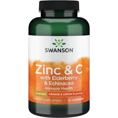 Swanson Zinc & C with Elderberry & Echinacea [60 Подезични таблетки ] портокал-лимон
