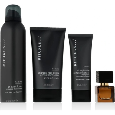 Rituals The Ritual Of Homme kofeinový šampon 70 ml + pleťový peeling 125 ml + EDP 15 ml + Rituals The Ritual Of Homme sprchová pěna 200 ml kosmetická sada