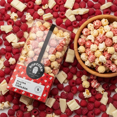 Bopcorn Bílá čokoláda s malinou - popcorn 3,5l