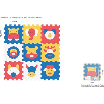 Pěnová podložka puzzle 9 kusů Inlea4Fun CLASSIC SERIES zvířátka