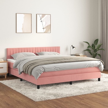 vidaXL Боксспринг легло с матрак, розово, 180x200 см, кадифе (3141442)