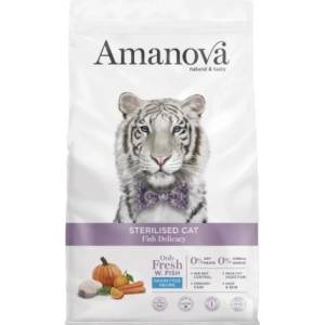 Amanova sterilised cat fish delicacy - пълноценна храна за кастрирани котки от всички породи, с Бяла риба и тиква - 4 кг, Испания - 33547