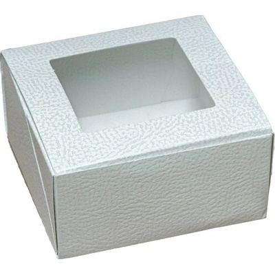 Krabice na cukroví s průhledem 100x100,v.60mm (kůže bílá) 1 ks/krabička