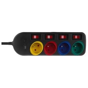 Maclean power strip, extension cable 4 sockets + USB A/C, with switches, 250VAC/10A, 1.5m, black, MCE508 B