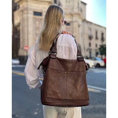 Vera pelle Mazzini Marco Čokoládová kožená shopper kabelka