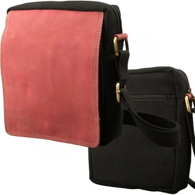 Crossbody taška s klopou plátno s buvolí kůží černá/červená
