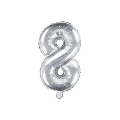 Balón fóliový 35cm číslo 8 strieborný