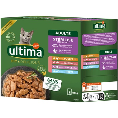 Ultima Sterilised Cat kuřecí krůtí losos pstruh 48 x 85 g