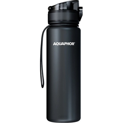 Aquaphor Филтрираща бутилка за вода Aquaphor City 160043, 500 мл, Тритан, Активен въглен, Aqualen, Заключващ се капак, Черен (160043)