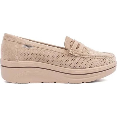 Goodin Komfortní béžové mokasíny dámské na platformě