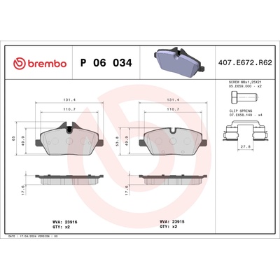 Sada brzdových platničiek, vždy 4 kusy v sade BREMBO P 06 034 (P06034)