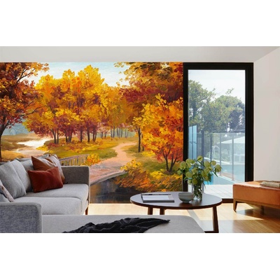 DIMEX ART Самозалепваща се флизелинова фототапета картина - есенна гора с река 375 x 250 см