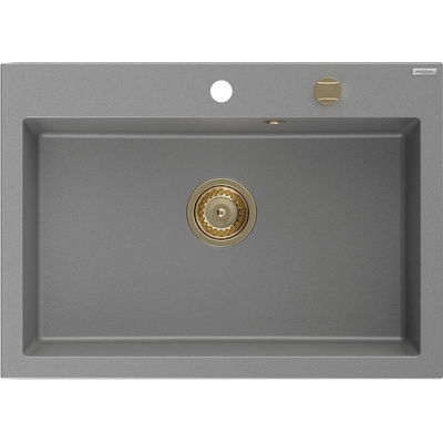 Elix гранитна мивка с 1 отделение 700 x 500 мм, сива, златен сифон (6526701005-71-G)