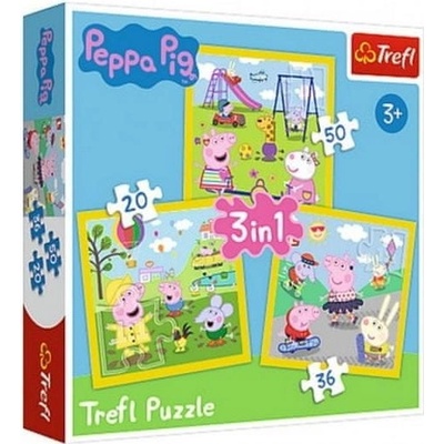 Trefl 3v1 Prasátko Peppa/ Peppa Pig Šťastný den prasátka v krabici 28 x 28 x 6 cm