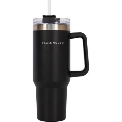 Flamingueo termohrnek s brčkem 1,18 l černý