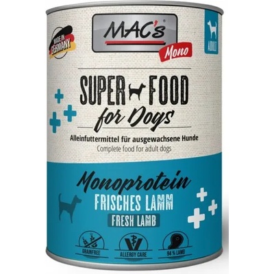 MAC's Mac’s Dog Monoprotein Adult, консерва за пораснали кучета с чувствителни стомаси, БЕЗ ЗЪРНО, с агне (мин. 70% месо), 800 гр - Германия - 960VE