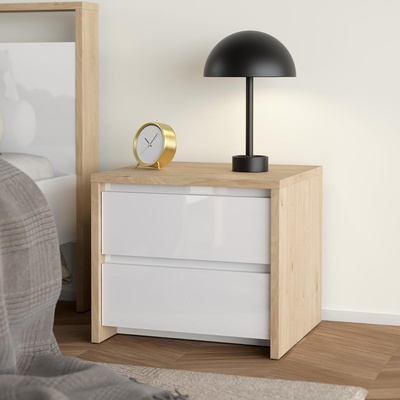 Нощен шкаф Next с 2 чекмеджета Jackson Hickory и бял гланц