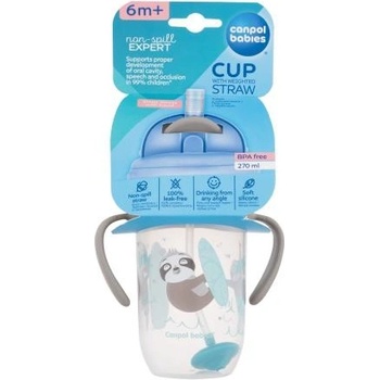 Canpol Babies nevylévací hrníček se slámkou a závažím Exotic Lenochod šedý 270 ml