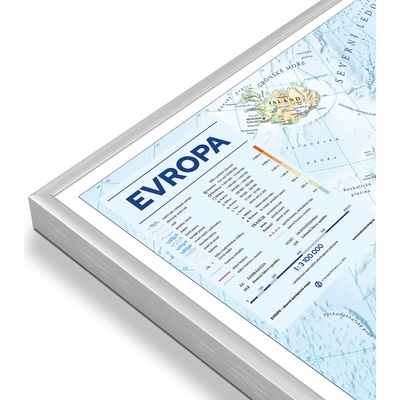 Excart Maps Evropa - nástěnná obecně zeměpisná mapa (ČESKY) 140 x 98 cm Varianta: magnetická mapa, Provedení: stříbrný rám