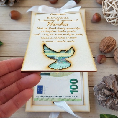 Dřevěná obálka na peníze Svátost biřmování 20x10cm