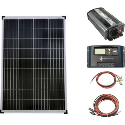 Solartronic Комплект 1x100W поликристален соларен модул, 20A контролер, Инверотр NM600 600W модифицирана синусоида, кабели и букси (SET-100P-20A-KA-600M)