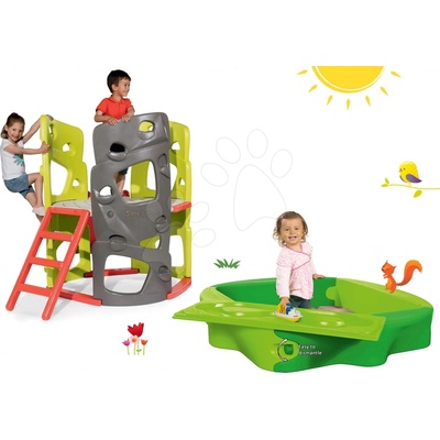 Smoby set preliezačka Multi-Activity Tower na šplhanie so šmykľavkou a pieskovisko Sandy s krytom 840201-18